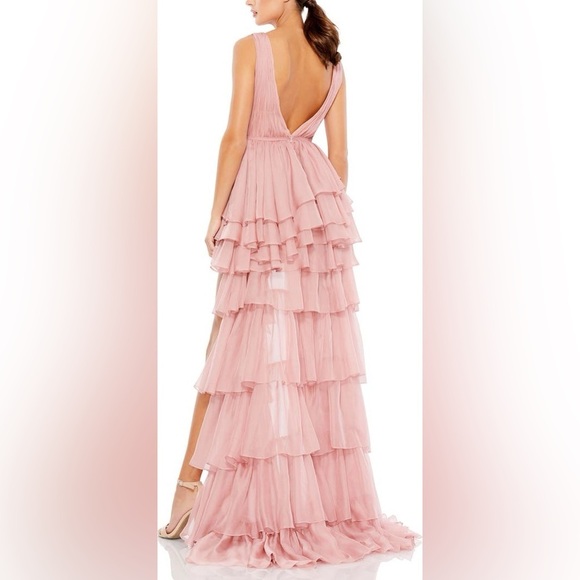 Ieena Mac Duggal Plunge Neck Ruffled Hi-Low Chiffon Gown Size 8 NWT - Picture 14 of 14